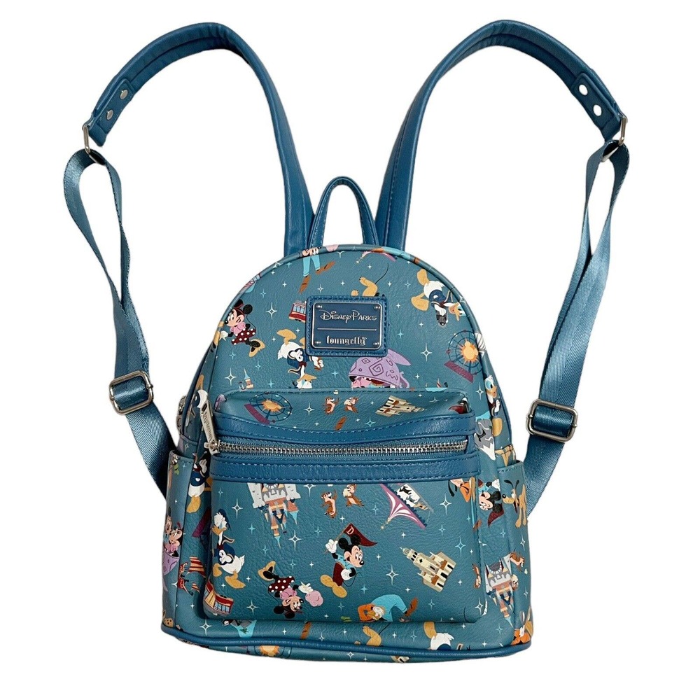 Authentic Disney Loungefly Mini Backpack Mickey & Friends Goofy Pluto Blue - Picture 1 of 6
